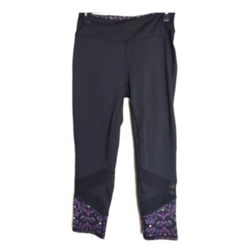 Gaiam Black and Purple Patterned Leggings Size L